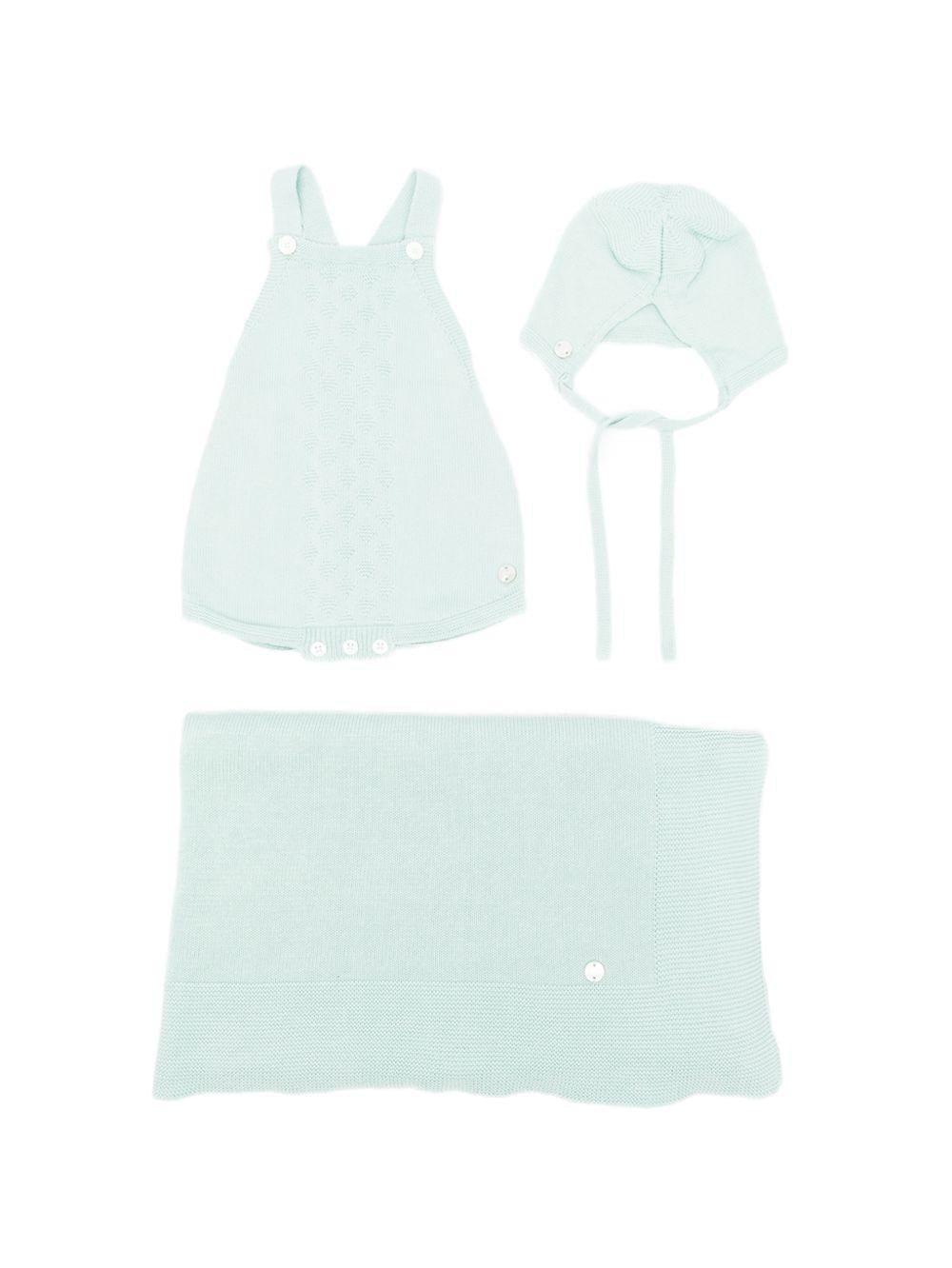 Set tre pezzi per neonati Paz Rodriguez verde chiaro lavorato a maglia - Rubino Kids