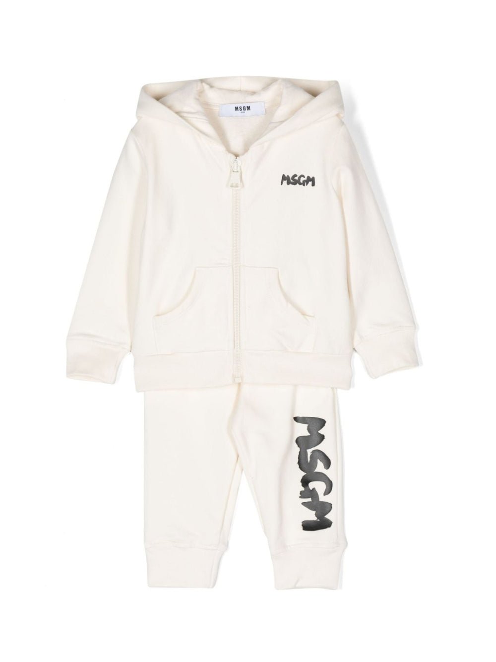 Set tuta per neonato MSGM Kids bianco con stampa logo sulla gamba - Rubino Kids