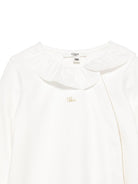 Set tutina, bavaglino e cappellino per neonata Chloé Kids bianco con colletto arricciato - Rubino Kids