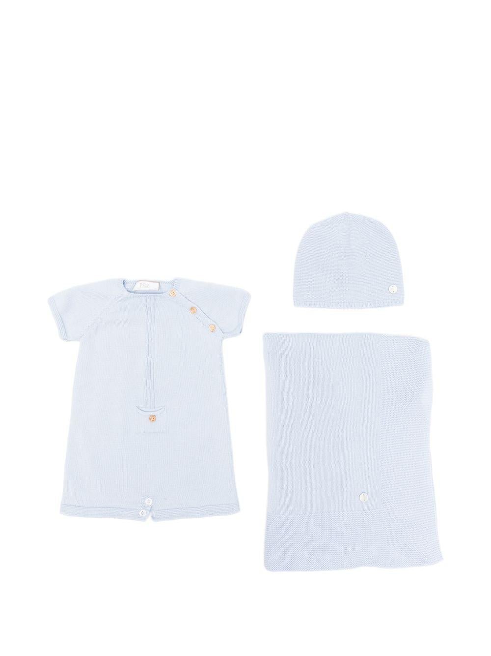 Set tutina cappellino e copertina per neonati Paz Rodriguez azzurro con placca con logo - Rubino Kids