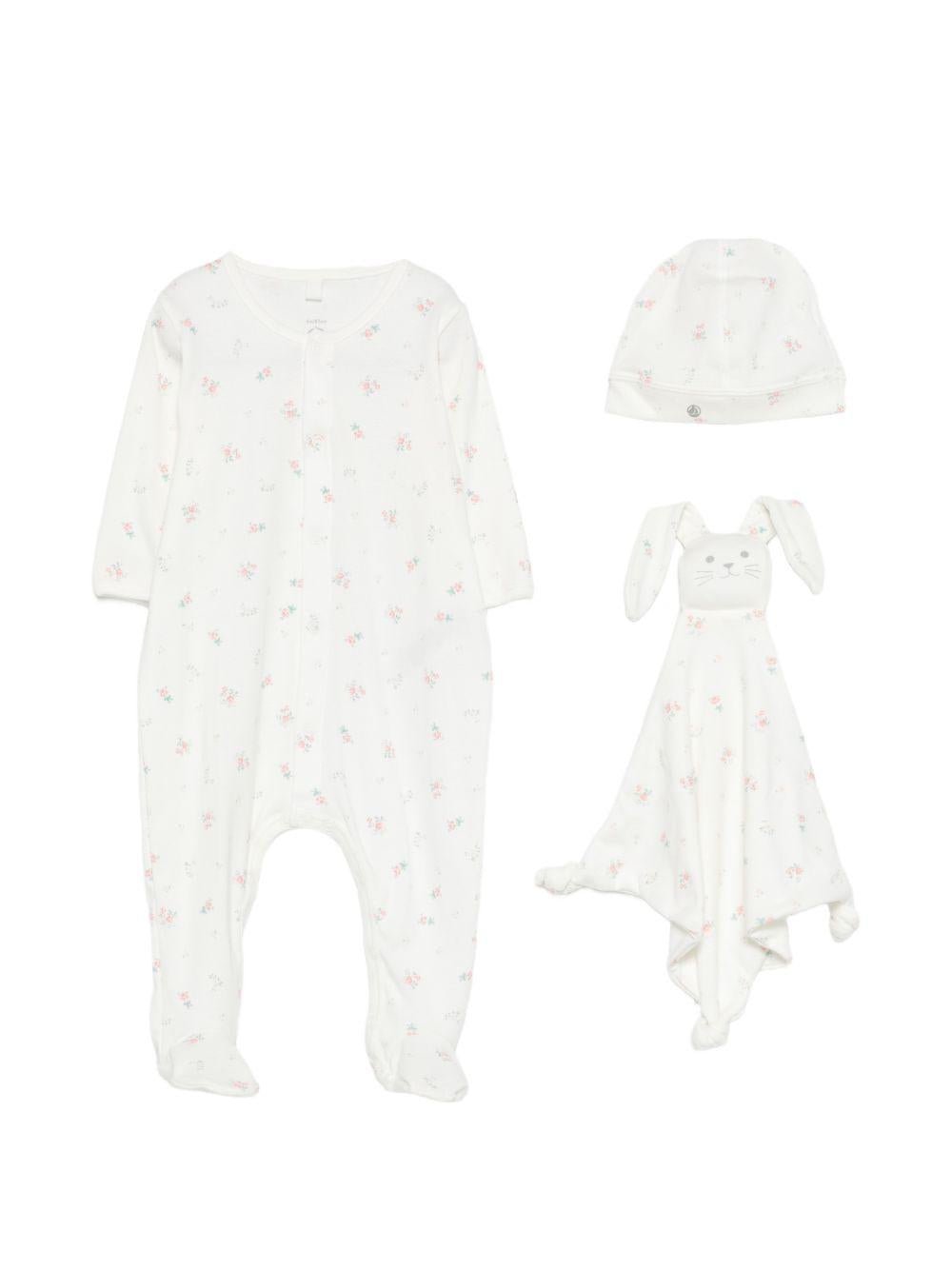 Set tutina cappello e doudou per neonati Petit Bateau bianco con stampa floreale - Rubino Kids