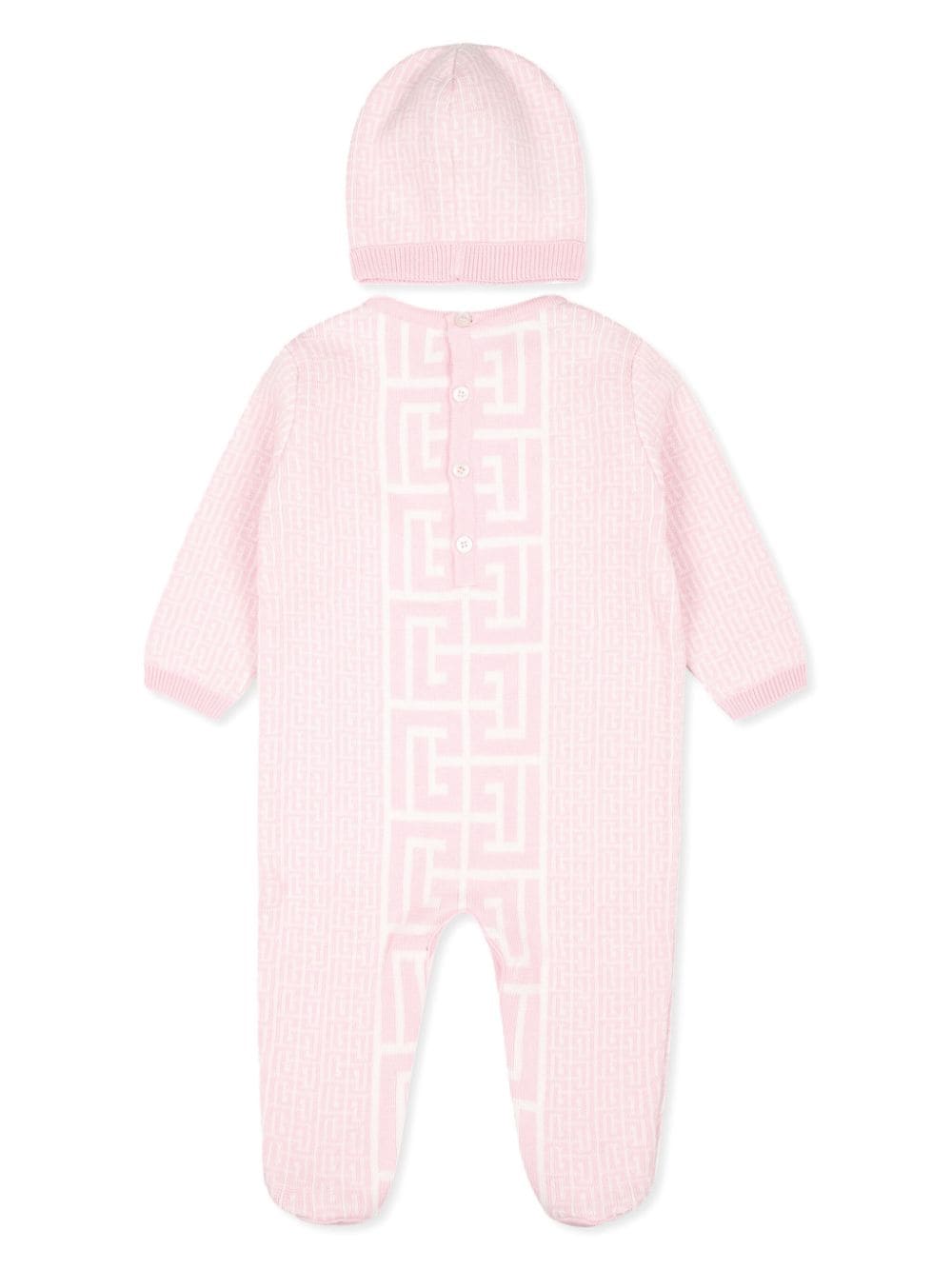 Set tutina con stampa monogramma per neonata Balmain Kids con scollo rotondo - Rubino Kids