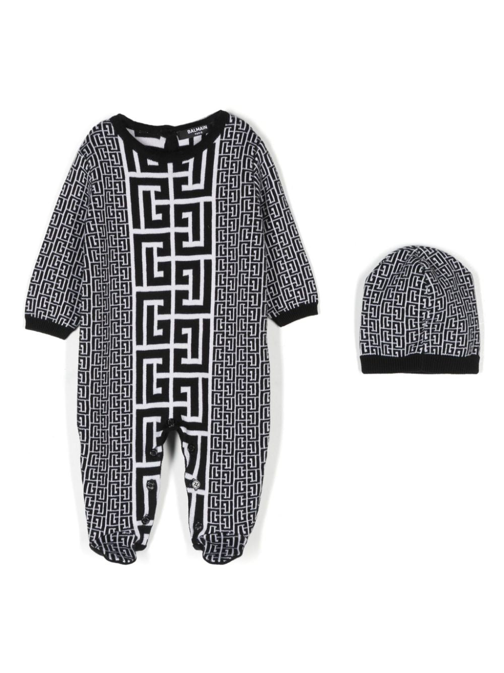 Set tutina con stampa monogramma per neonato Balmain Kds nero con scollo rotondo - Rubino Kids