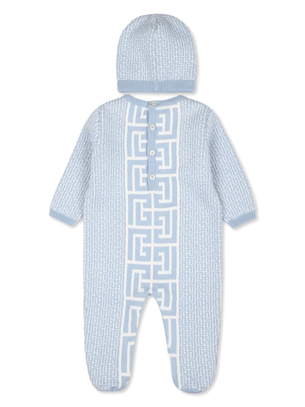 Set tutina con stampa monogramma per neonato Balmain Kids azzurro con scollo rotondo - Rubino Kids