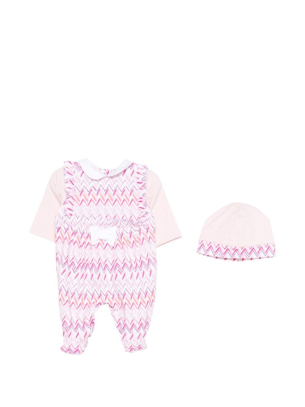 Set tutina e cappellino per neonata Missoni Kids rosa con motivo a chevron - Rubino Kids