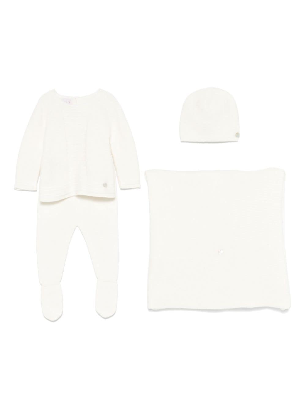 Set tutina e cappello per neonato Paz Rodriguez bianco in misto cotone e cashmere - Rubino Kids