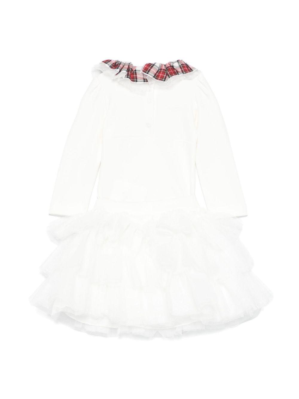 Set tutina e gonna Monnalisa bianco con gonna in tulle e inserti tartan - Rubino Kids