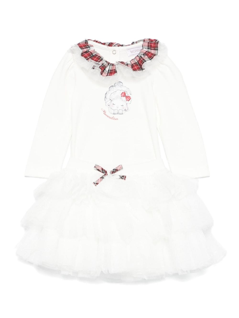 Set tutina e gonna Monnalisa bianco con gonna in tulle e inserti tartan - Rubino Kids