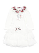 Set tutina e gonna Monnalisa bianco con gonna in tulle e inserti tartan - Rubino Kids