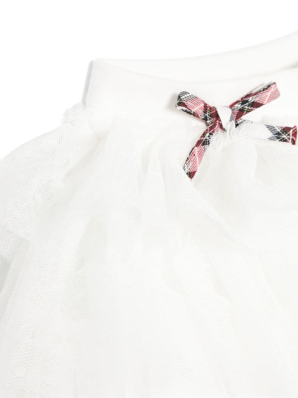 Set tutina e gonna Monnalisa bianco con gonna in tulle e inserti tartan - Rubino Kids