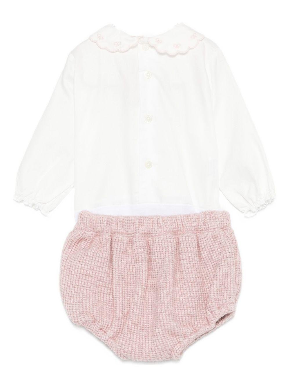Set tutina e shorts per neonata La Stupenderia rosa con colletto smerlato - Rubino Kids