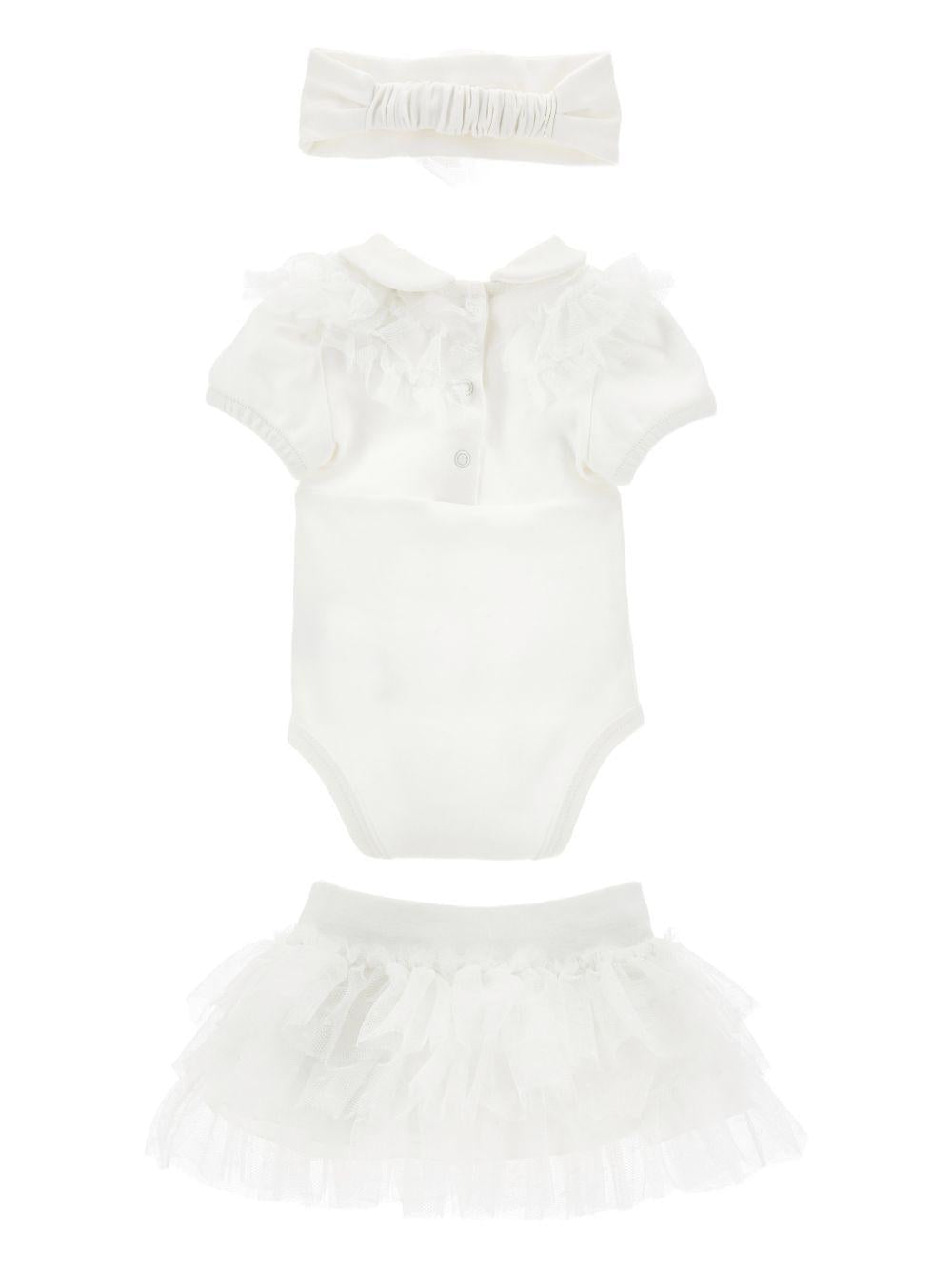 Set tutina gonna e fascia per neonata Monnalisa bianco con dettaglio a cuore - Rubino Kids