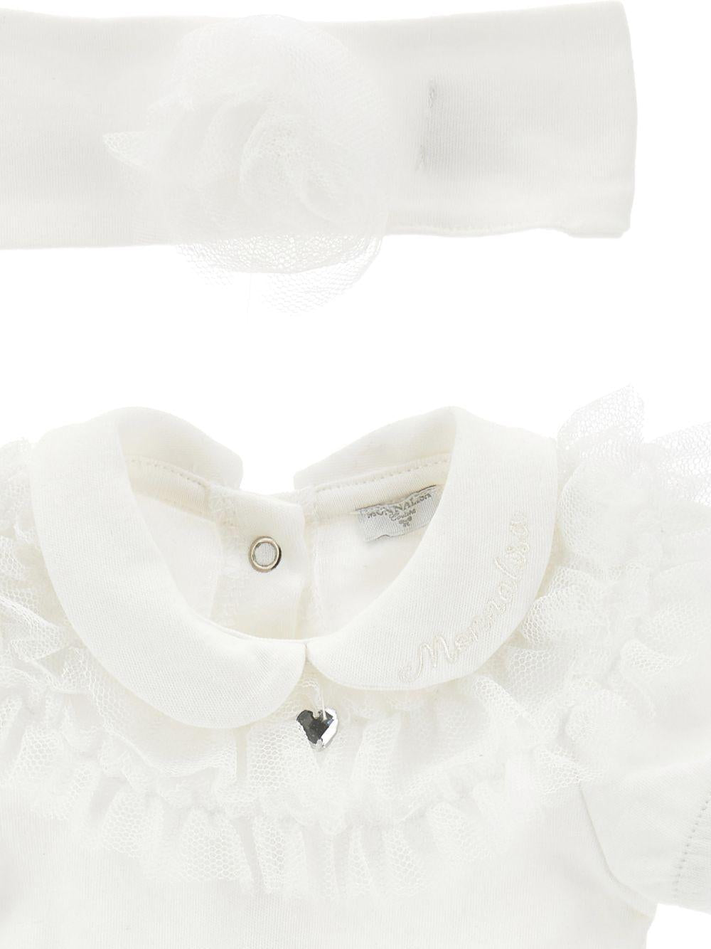 Set tutina gonna e fascia per neonata Monnalisa bianco con dettaglio a cuore - Rubino Kids