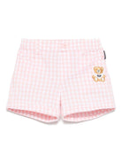 Shorts a quadretti per neonato Moschino Kids rosa con tasche posteriori - Rubino Kids
