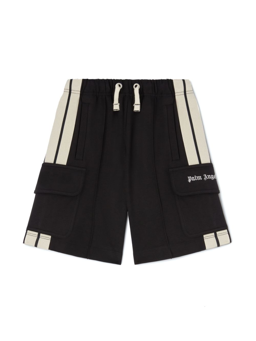 Shorts Cargo New per bambino Palm Angels Kids nero con tasche laterali a filetto - Rubino Kids