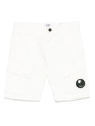 Shorts con applicazione Lens per bambino C.P. Company Kids bianco con zip nascosta - Rubino Kids