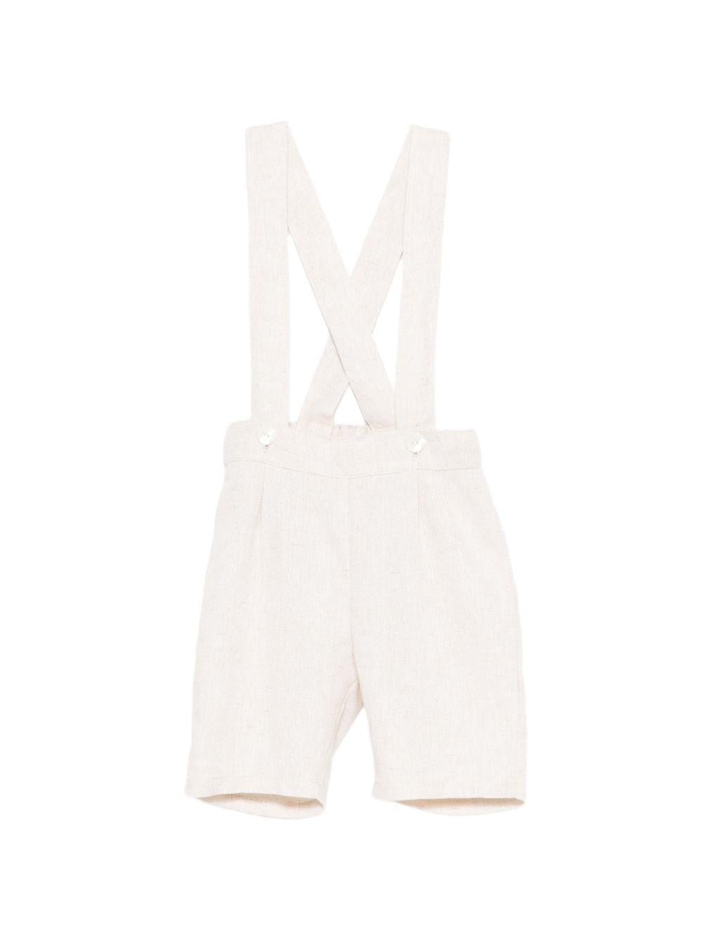 Shorts con bretelle per neonato Mariella Ferrari beige con vita elasticizzata sul retro - Rubino Kids