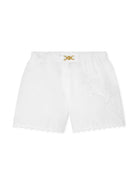 Shorts con ricamo per bambina Versace Kids bianco con orlo curvo - Rubino Kids