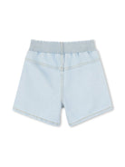 Shorts denim con applicazione per bambina Kenzo Kids azzurro con design bicolore - Rubino Kids