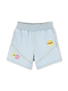 Shorts denim con applicazione per bambina Kenzo Kids azzurro con design bicolore - Rubino Kids