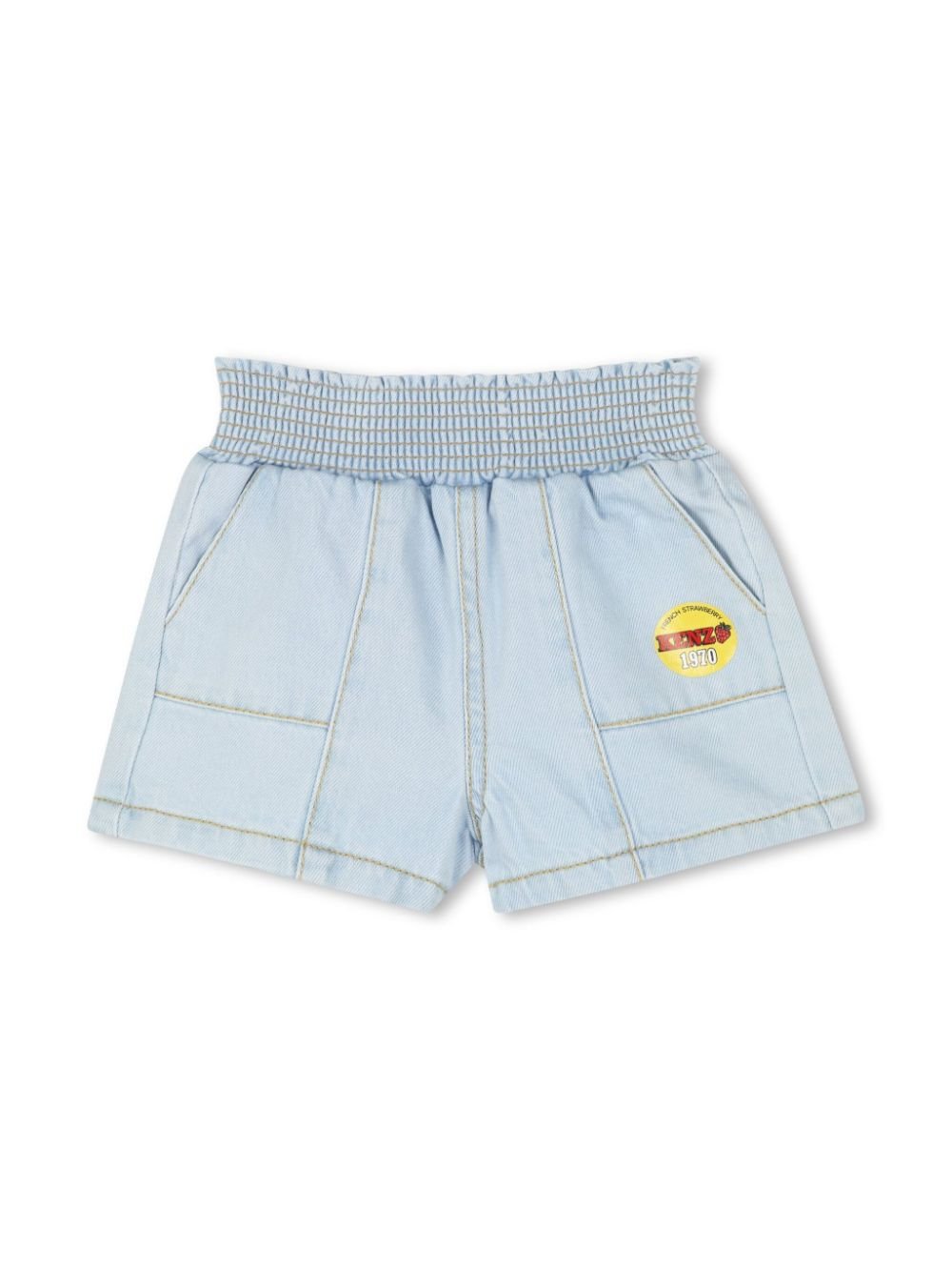 Shorts denim con applicazione per neonato Kenzo Kids azzurro con cuciture a contrasto - Rubino Kids