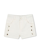 Shorts denim con bordo a smerlo per neonato Chloè Kids bianco con passanti - Rubino Kids