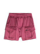 Shorts dritti per bambina Monnalisa rosa con placca con logo - Rubino Kids