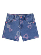Shorts per bambina Billieblush blu con stampa a cuore all - over - Rubino Kids