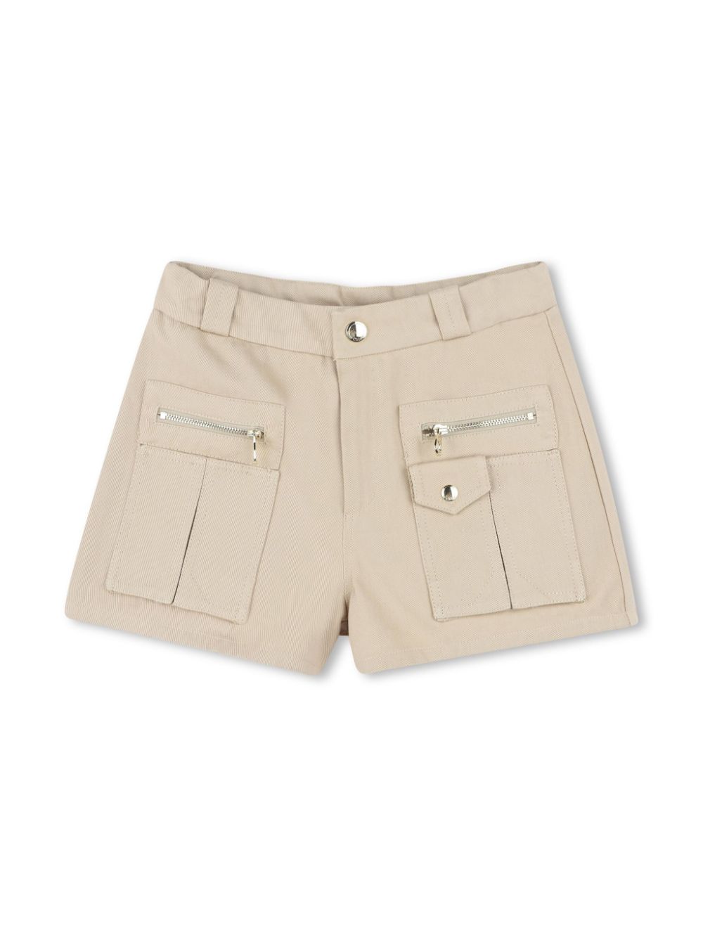 Shorts per bambina Chloé Kids beige con tasche frontali con zip - Rubino Kids