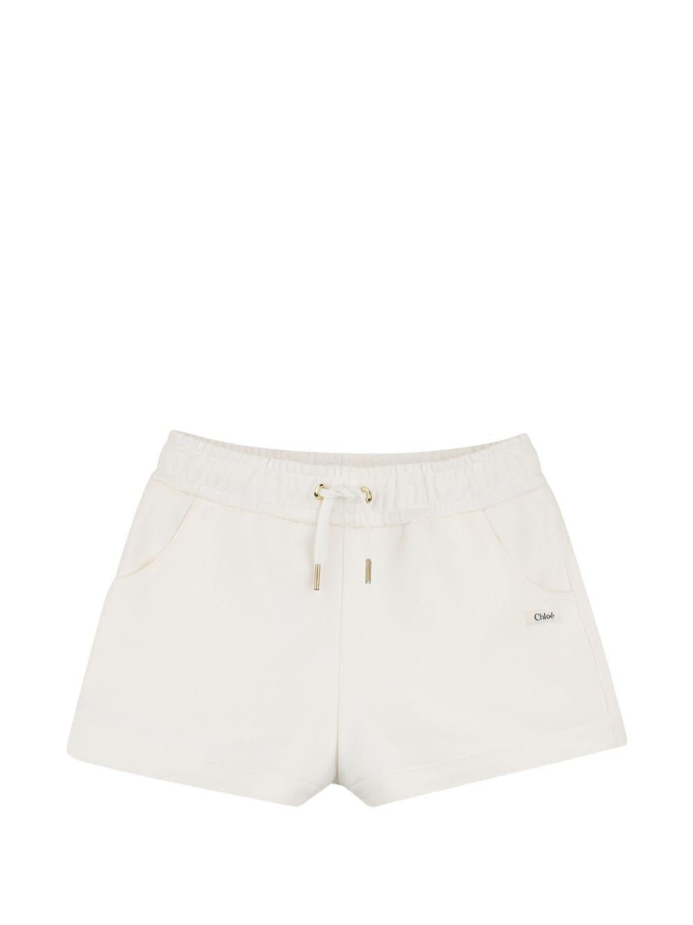 Shorts per bambina Chloé Kids bianco con coulisse - Rubino Kids
