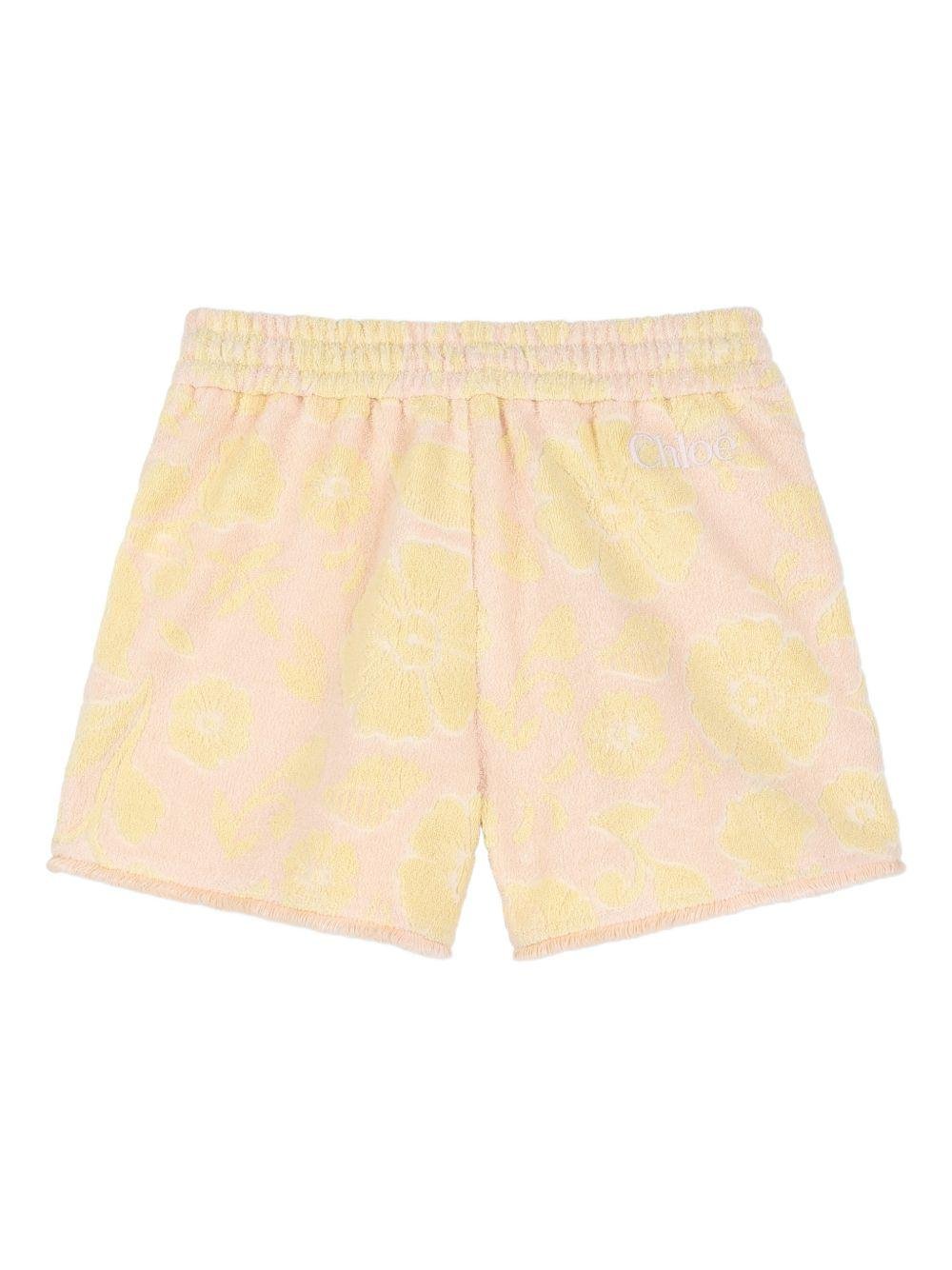 Shorts per bambina Chloé Kids rosa con stampa a fiori - Rubino Kids