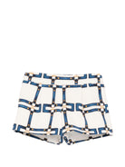 Shorts per bambina Elisabetta Franchi La Mia Bambina bianchi con motivo geometrico blu - Rubino Kids