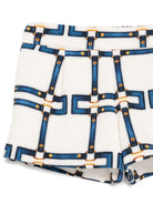 Shorts per bambina Elisabetta Franchi La Mia Bambina bianchi con motivo geometrico blu - Rubino Kids