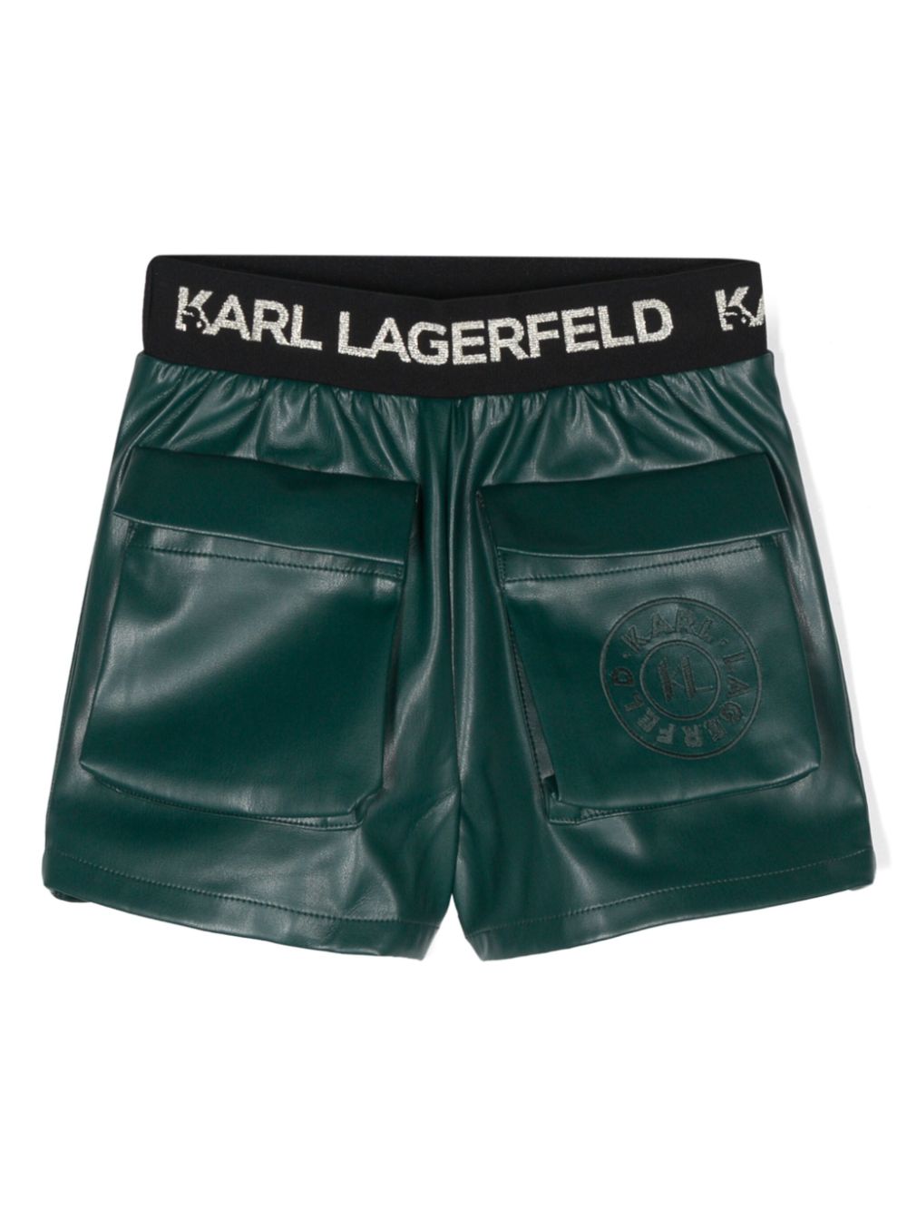 Shorts per bambina Karl Lagerfeld Kids in pelle verde con tasche anteriori - Rubino Kids