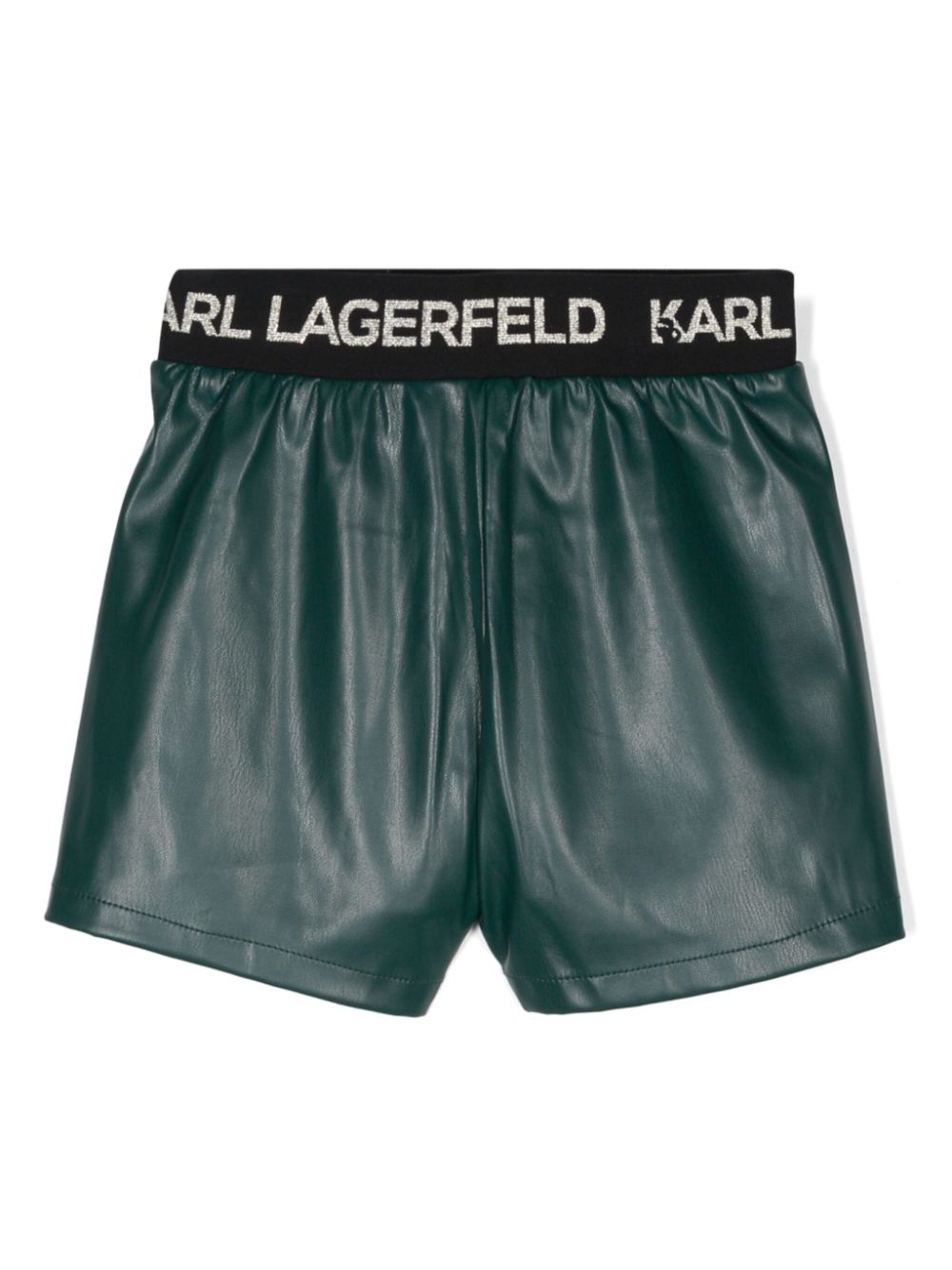 Shorts per bambina Karl Lagerfeld Kids in pelle verde con tasche anteriori - Rubino Kids