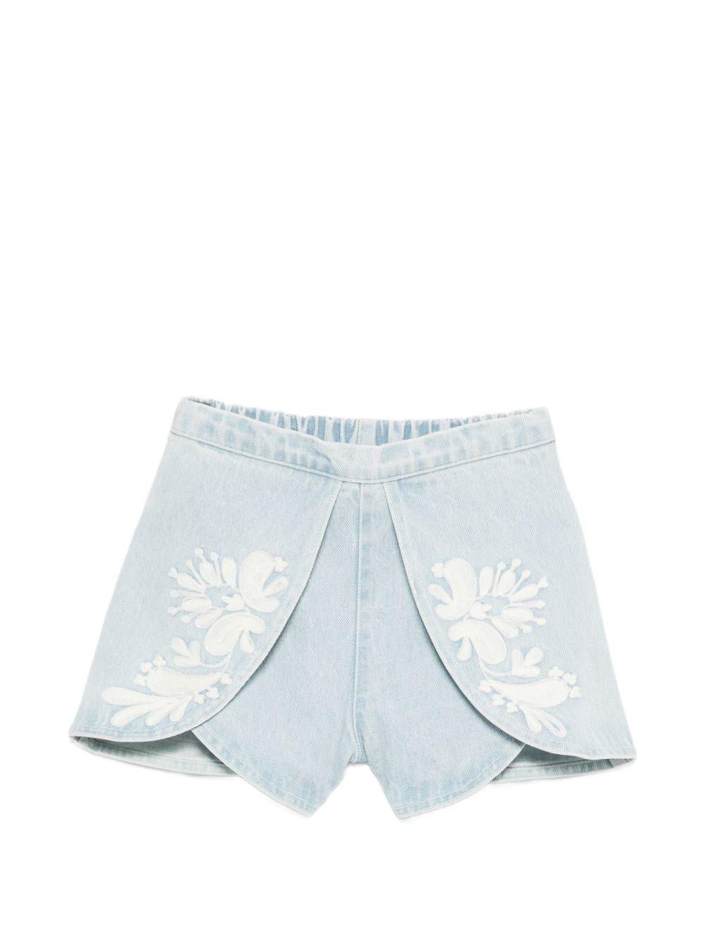 Shorts per bambina Louise Misha denim con ricamo floreale - Rubino Kids