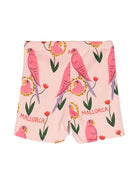 Shorts per bambina Mini Rodini rosa con stampa Parrots - Rubino Kids