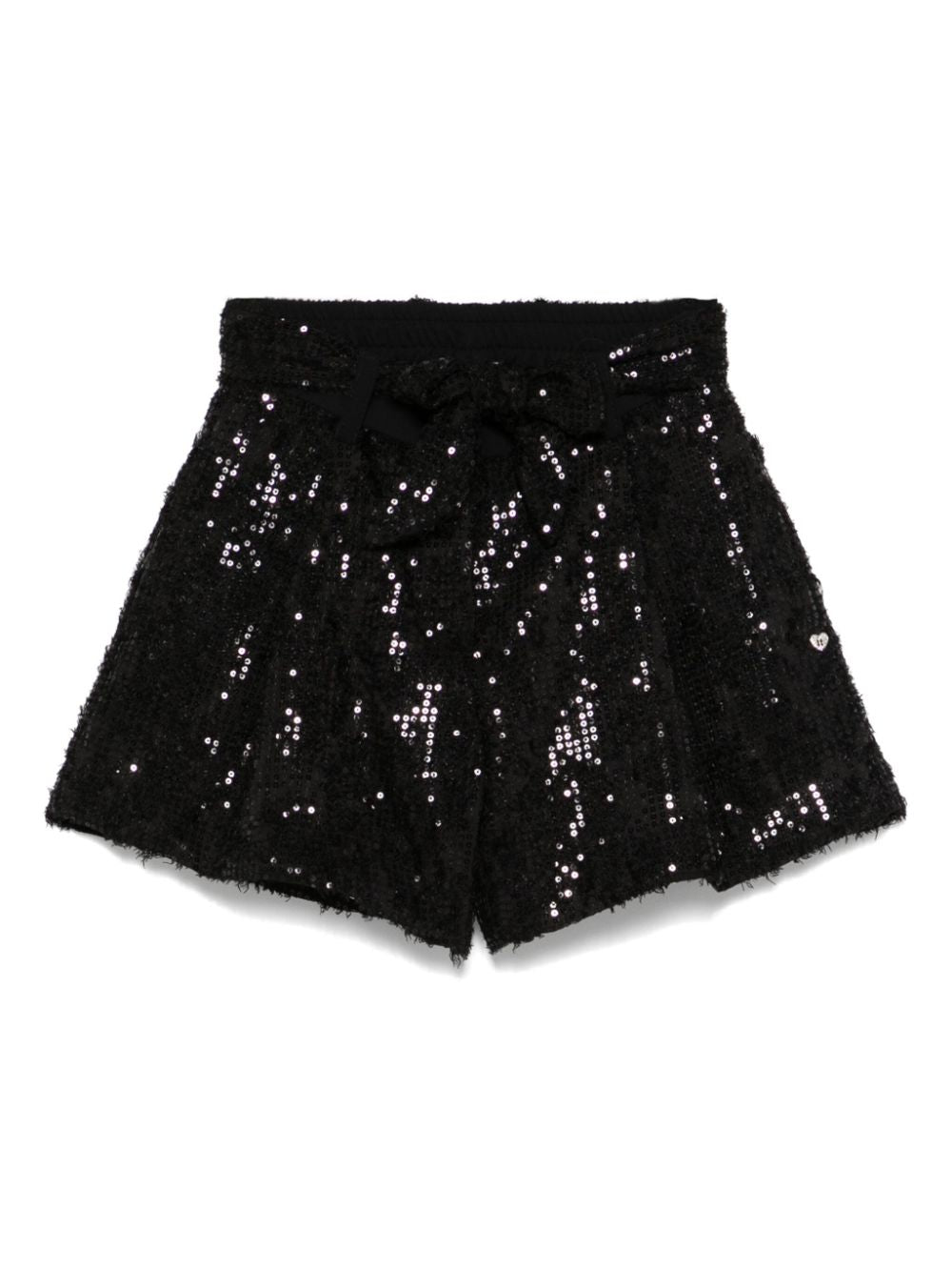 Shorts per bambina Monnalisa nero con paillettes con cintura in vita regolabile e rimovibile - Rubino Kids