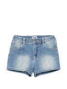 Shorts per bambina Moschino Kids in denim con stampa grafica sul retro - Rubino Kids