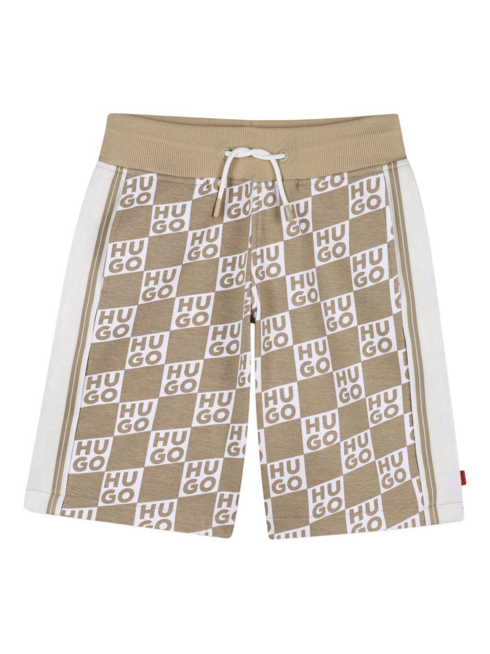 Shorts per bambino Hugo Kids beige con stampa logo all - over - Rubino Kids