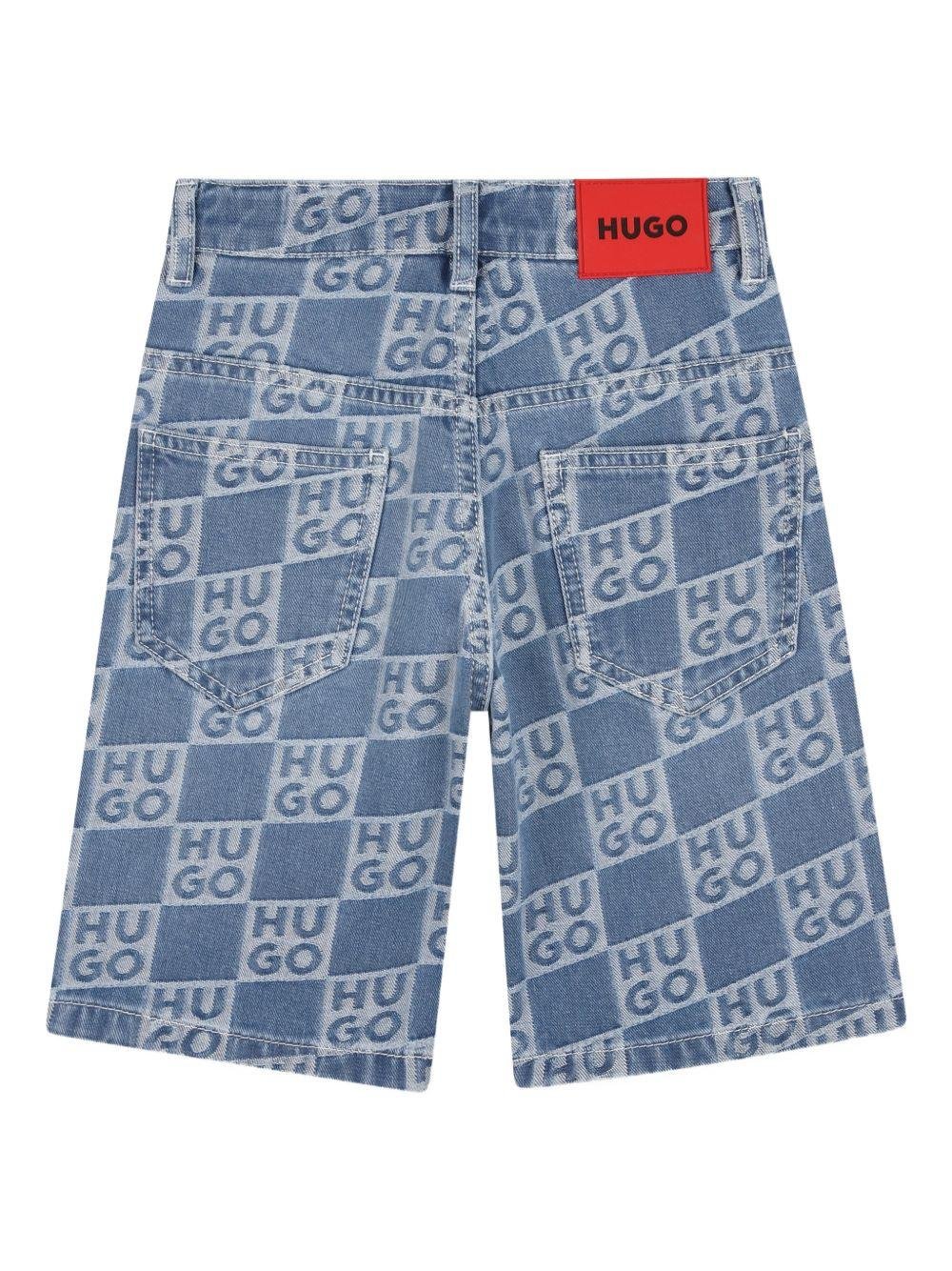 Shorts per bambino Hugo Kids denim con stampa logo all - over - Rubino Kids