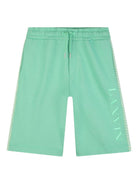 Shorts per bambino Lanvin Enfant verde con coulisse e logo - Rubino Kids