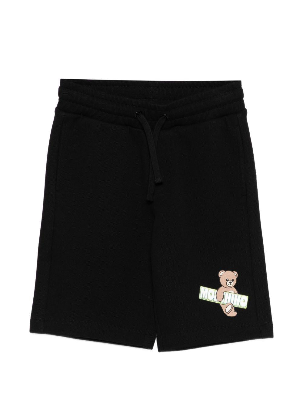 Shorts per bambino Moschino Kids neri con logo sul davanti - Rubino Kids