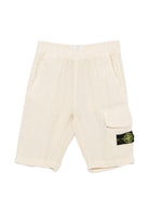Shorts per bambino Stone Island Junior beige con applicazione logo - Rubino Kids