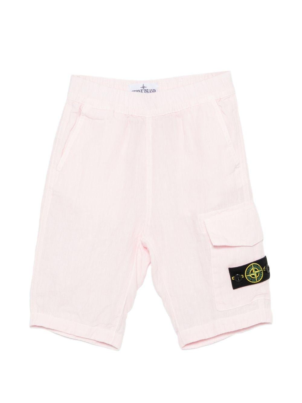Shorts per bambino Stone Island Junior rosa con applicazione con logo - Rubino Kids