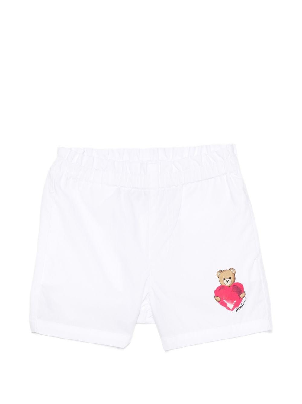 Shorts per neonata Moschino Kids bianchi con stampa Teddy Bear sul davanti - Rubino Kids