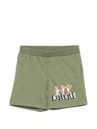Shorts per neonati Moschino Kids verde con tre Teddy Bear sul davanti - Rubino Kids