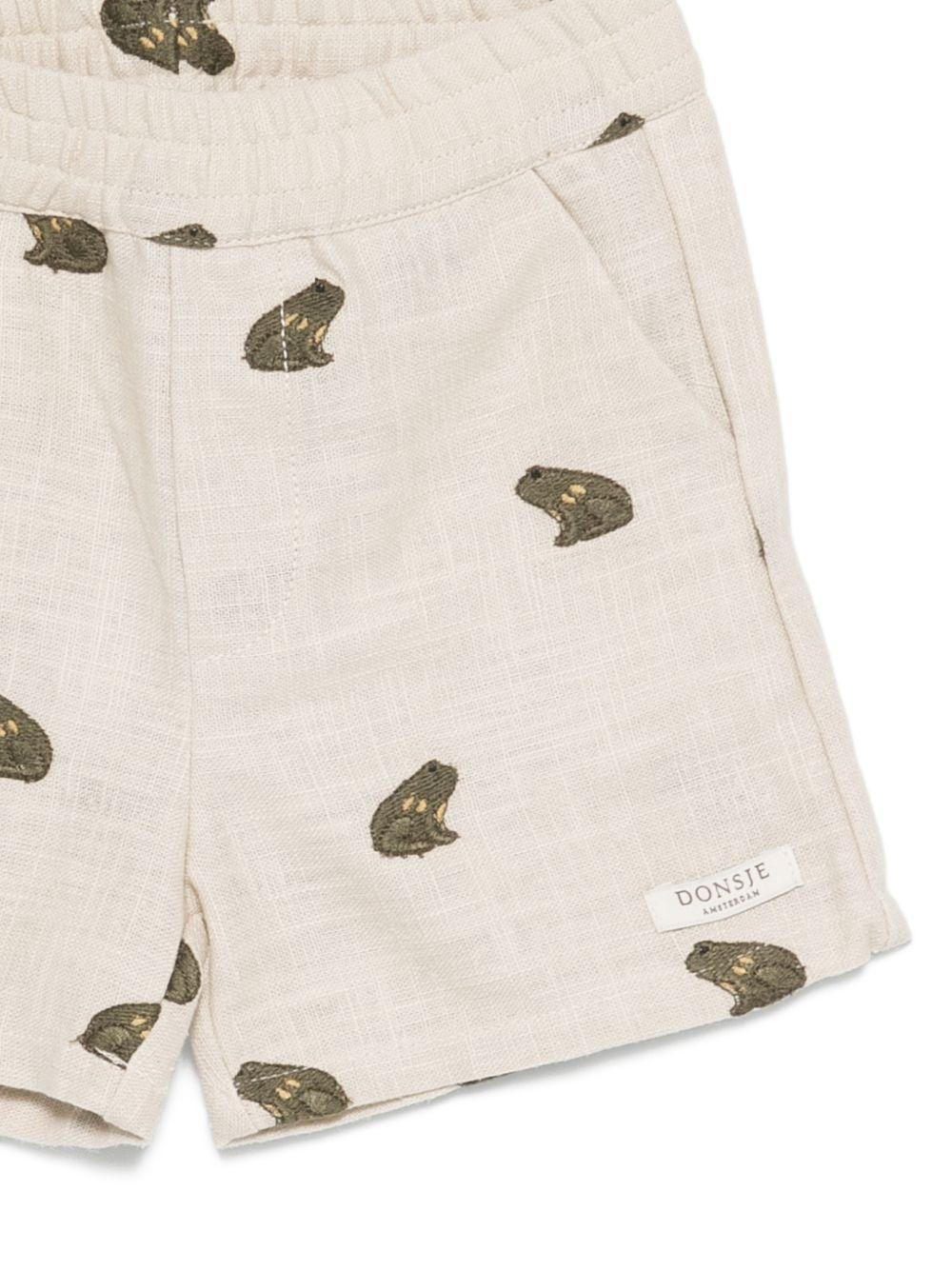 Shorts per neonato Donsje beige con ricamo rane all - over - Rubino Kids