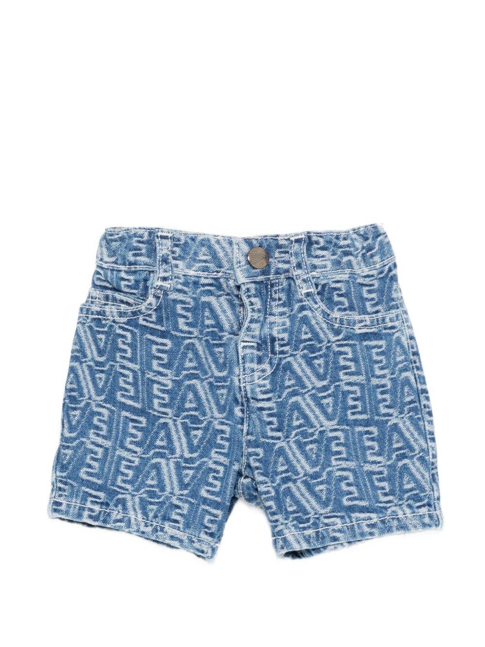 Shorts per neonato Emporio Armani Kids blu con logo all - over - Rubino Kids