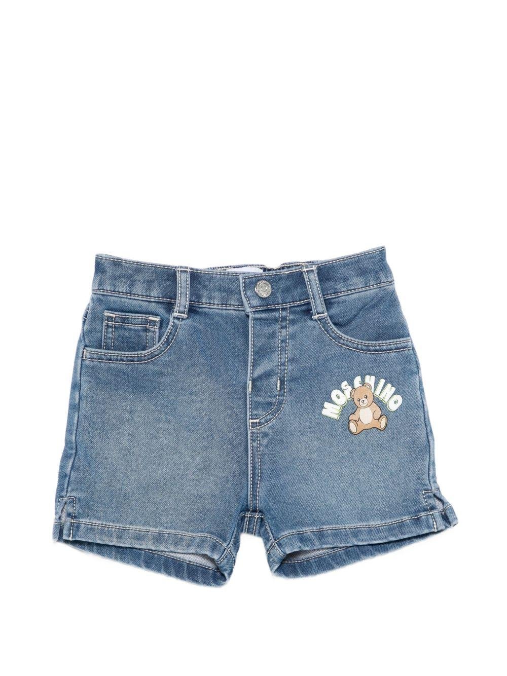 Shorts per neonato Moschino Kids denim con applicazione orso - Rubino Kids